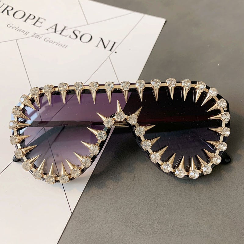 Steam Punk Diamond Oversized Sunglasses -Women